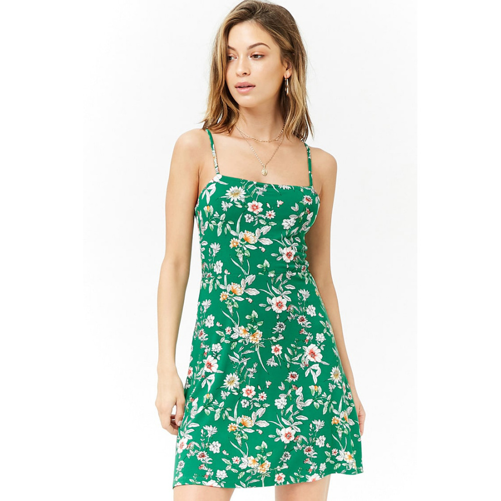 Forever 21 Green Floral Cami Skater Dress
